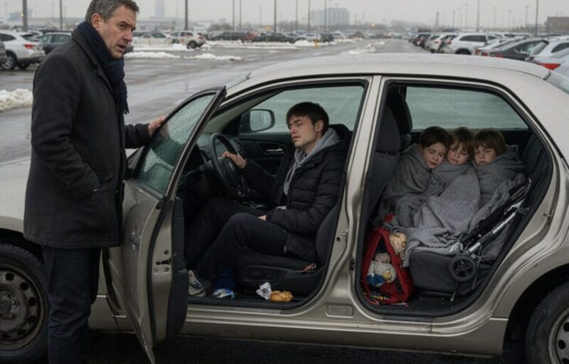 Poleciałem do Chicago, żeby zrobić synowi niespodziankę z okazji jego trzydziestych drugich urodzin. Zamiast tego znalazłem go śpiącego w samochodzie w najtańszej części parkingu lotniska, a moje pięcioletnie bliźniaki leżały zwinięte pod kocem na tylnym siedzeniu.